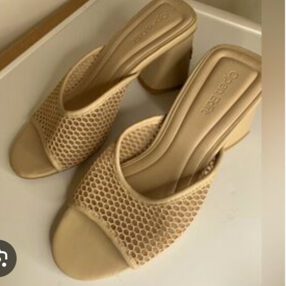 Open Edit Mesh Mule Block Heel Sandals Tan Size 9 - Picture 1 of 2